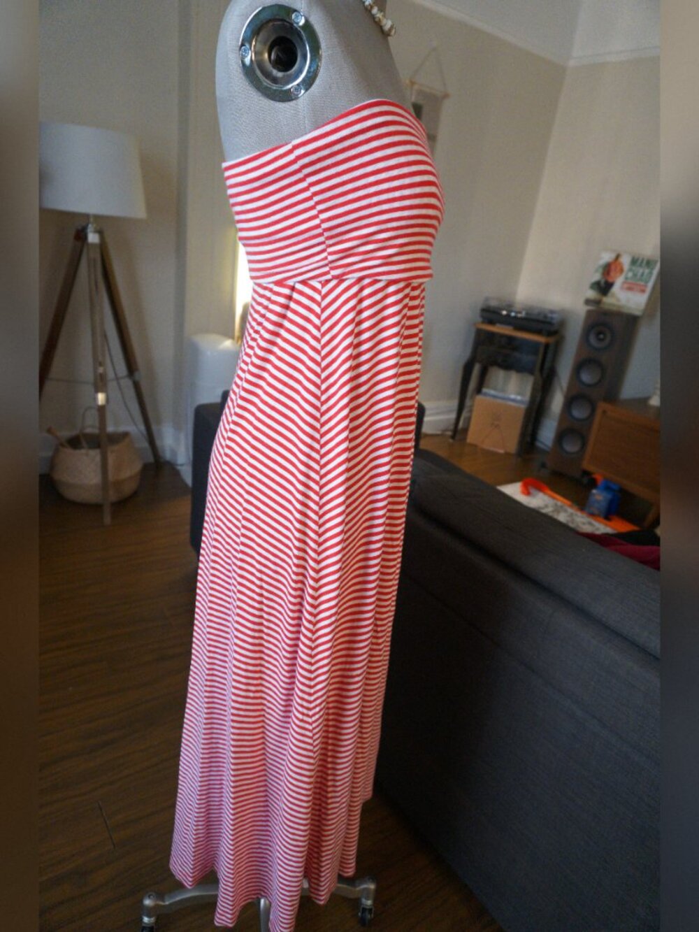 ❤️ Gap Red White Striped Strapless Tube Maxi Dress - Size S 🤍☀️ - Picture 4 of 6